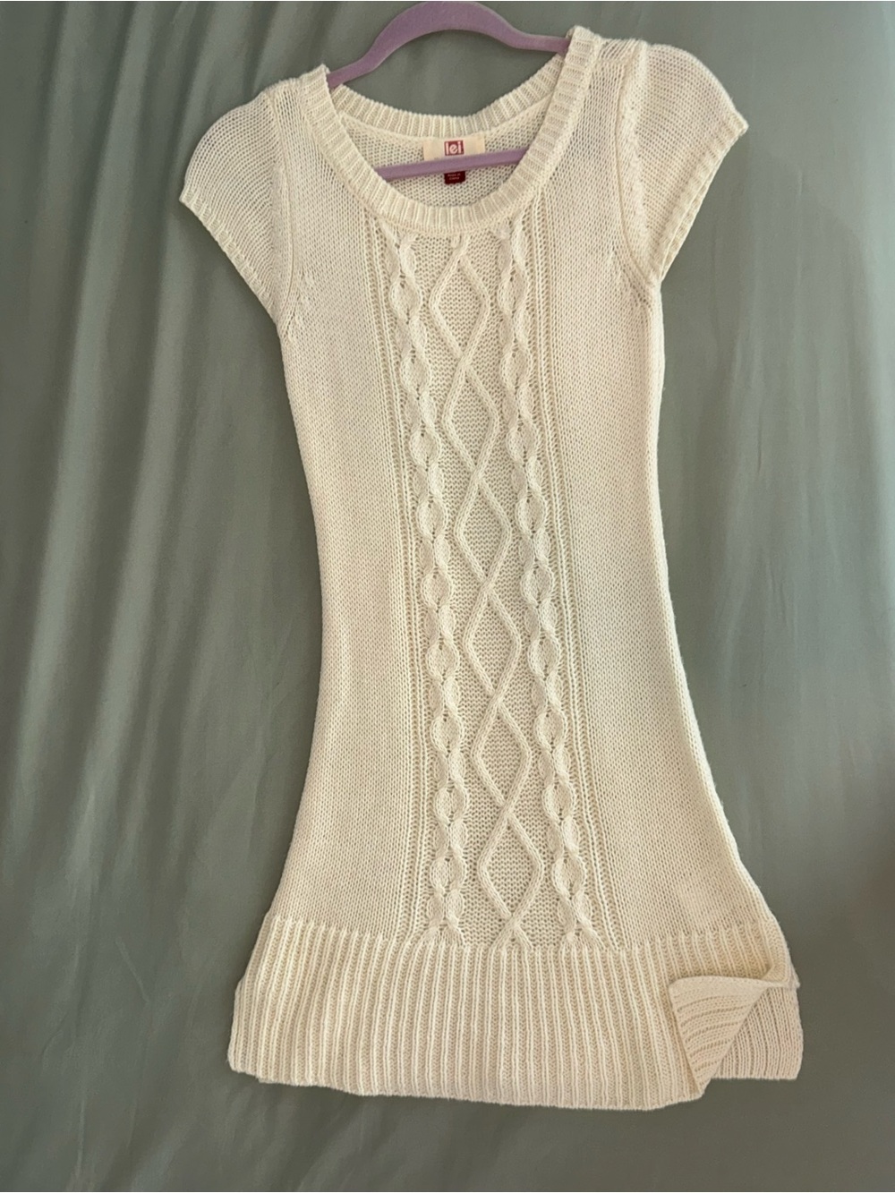 lei Cream Cable-Knit Short Sleeve Sweater Dress - Picture 1 of 4